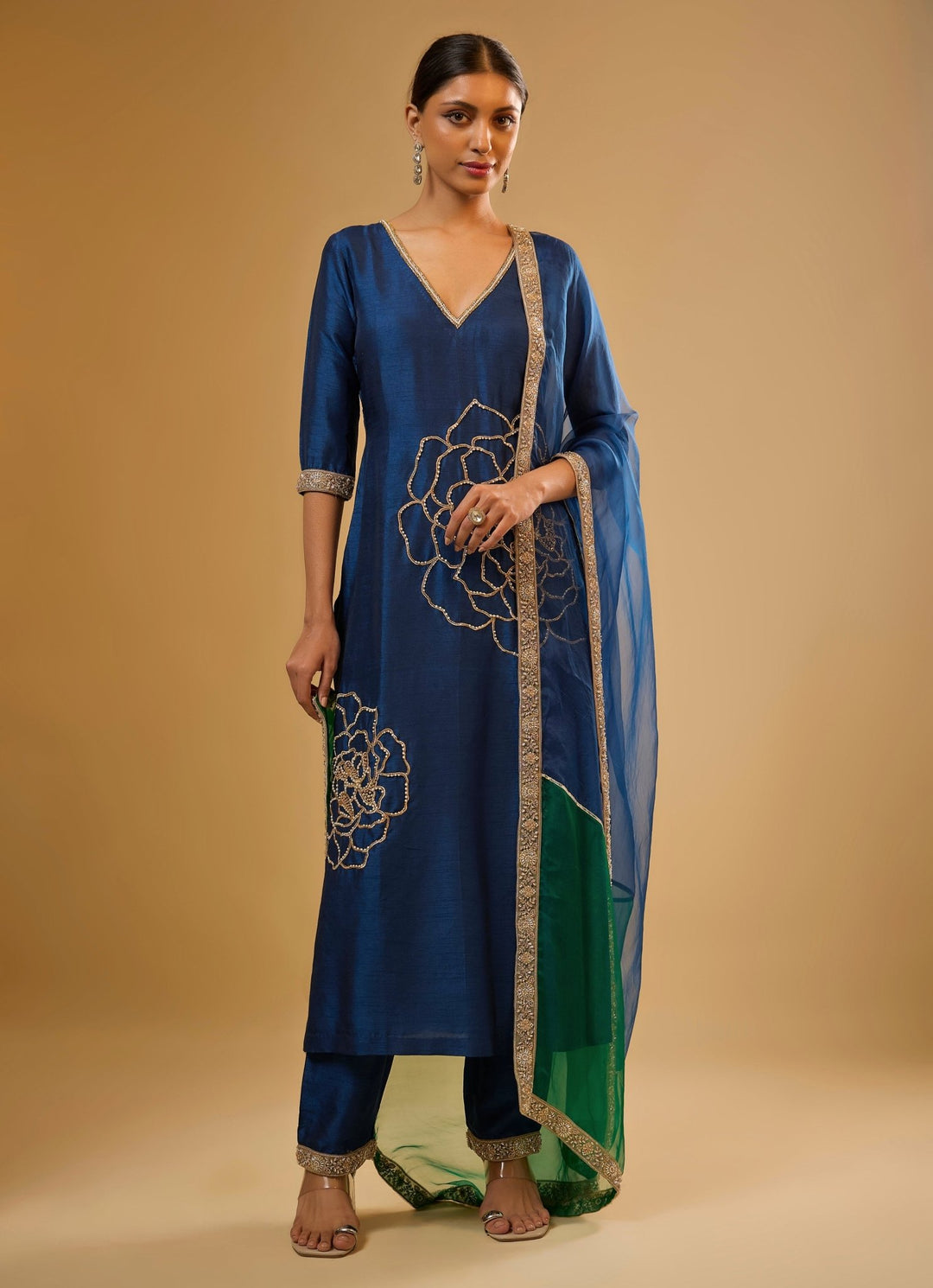 Blue Embroidered Kurta Pants Set Renee Label - Fabilicious Fashion