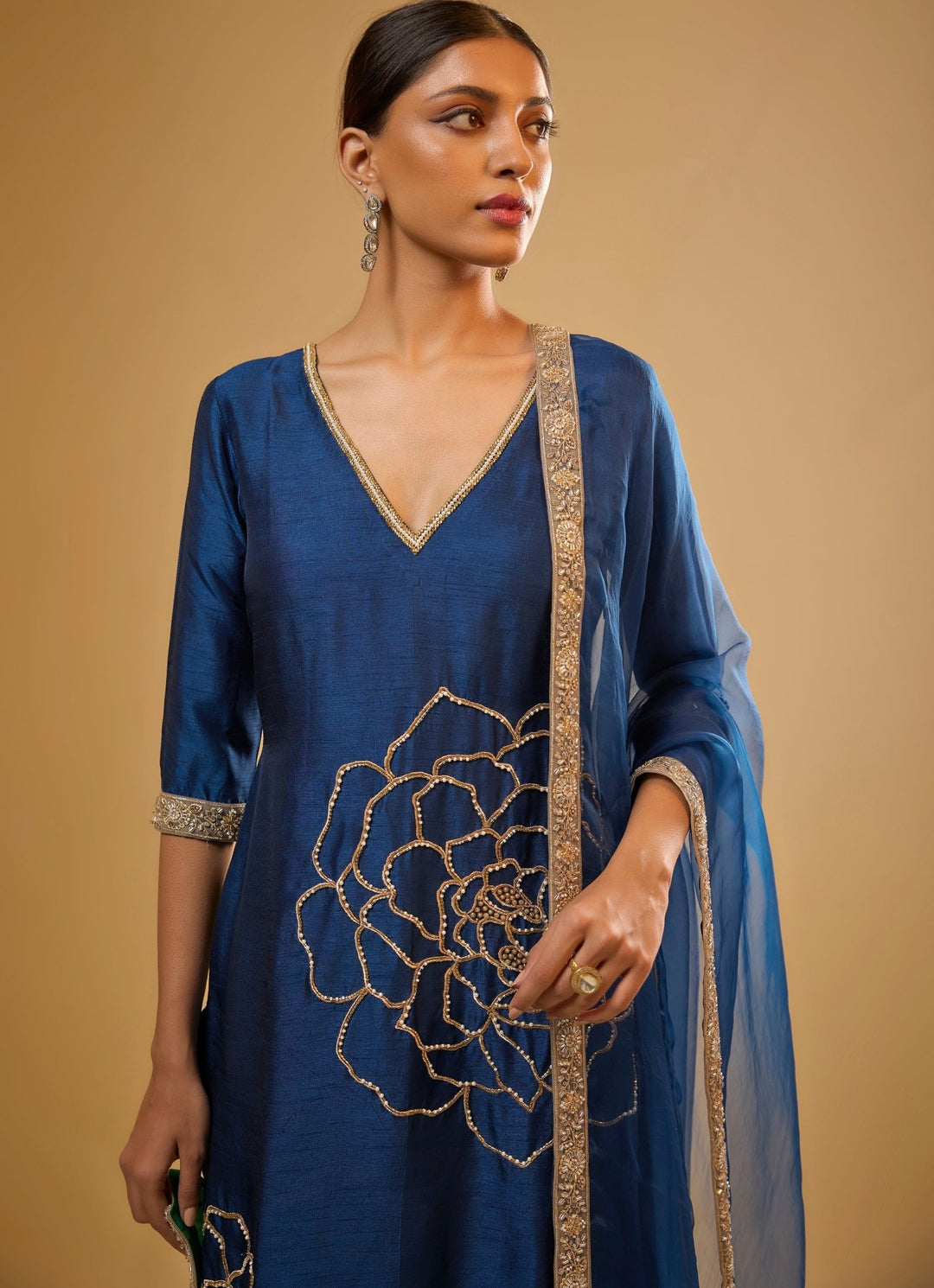 Blue Embroidered Kurta Pants Set Renee Label - Fabilicious Fashion