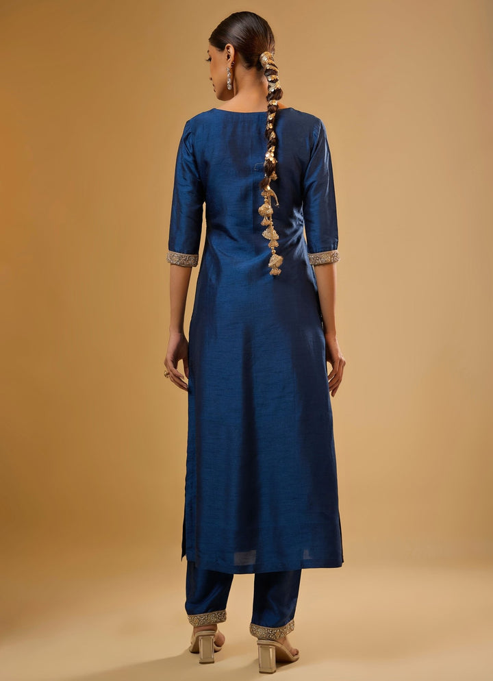 Blue Embroidered Kurta Pants Set Renee Label - Fabilicious Fashion