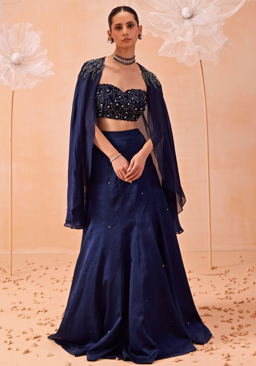 Blue Embroidered Lehenga Cape Set Parul Gandhi - Fabilicious Fashion