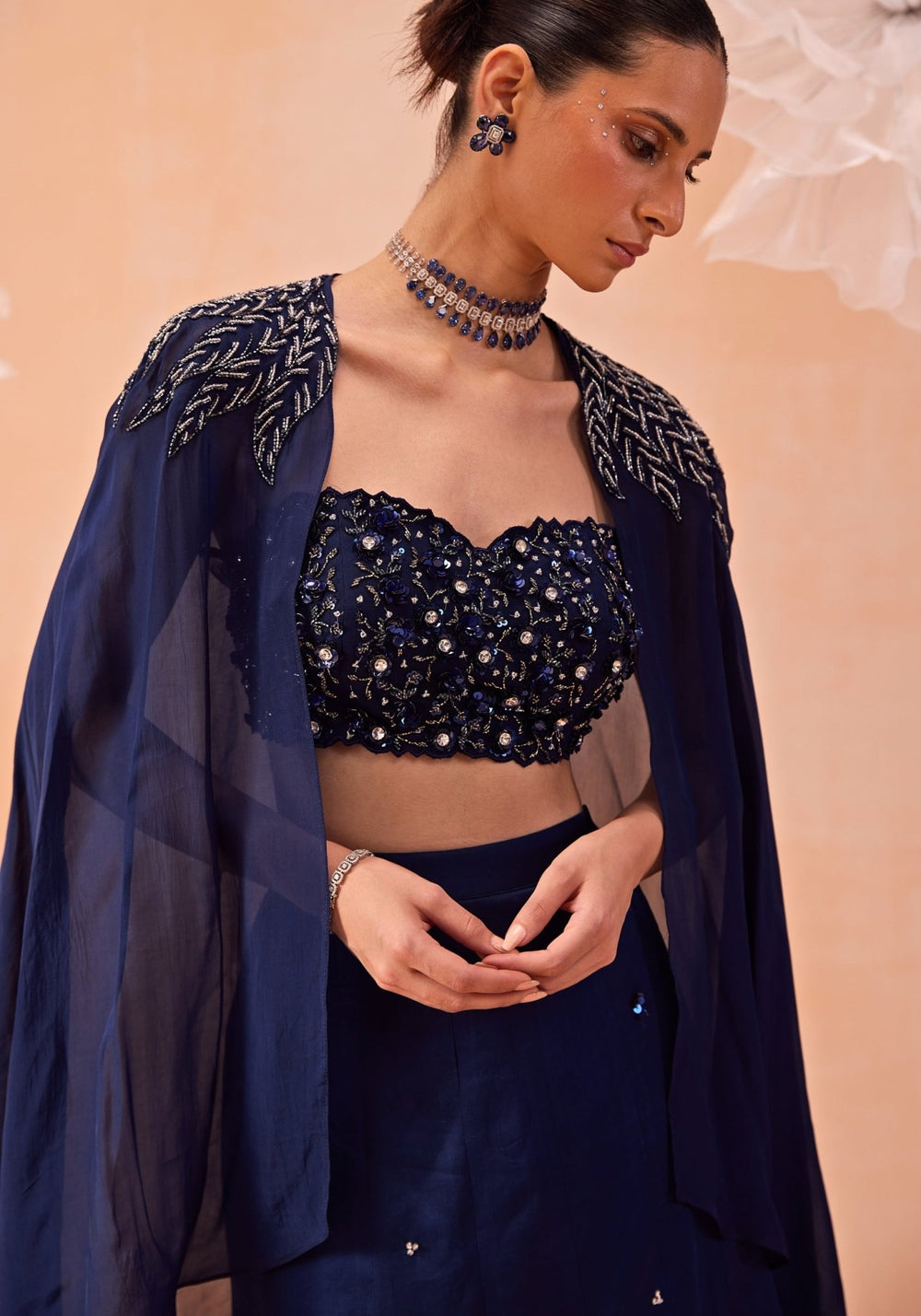 Blue Embroidered Lehenga Cape Set Parul Gandhi - Fabilicious Fashion