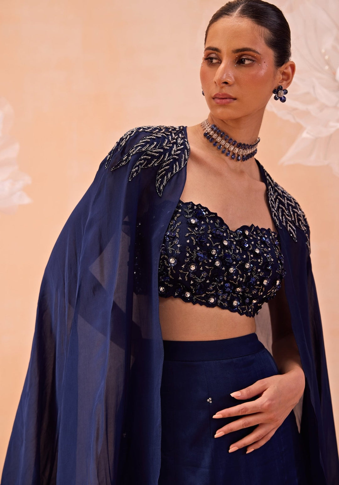 Blue Embroidered Lehenga Cape Set Parul Gandhi - Fabilicious Fashion