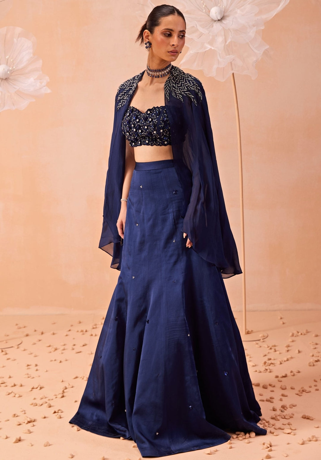 Blue Embroidered Lehenga Cape Set Parul Gandhi - Fabilicious Fashion