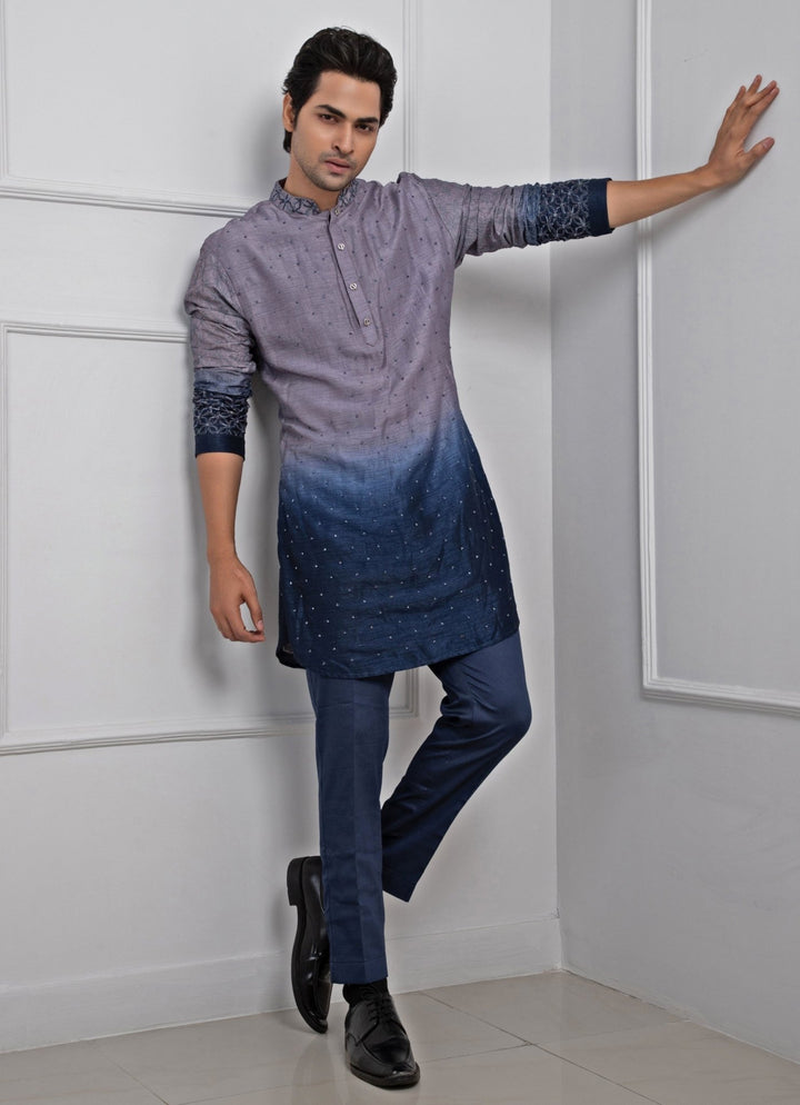 Blue Embroidered Nehru Jacket With Kurta Set Smriti - Fabilicious Fashion