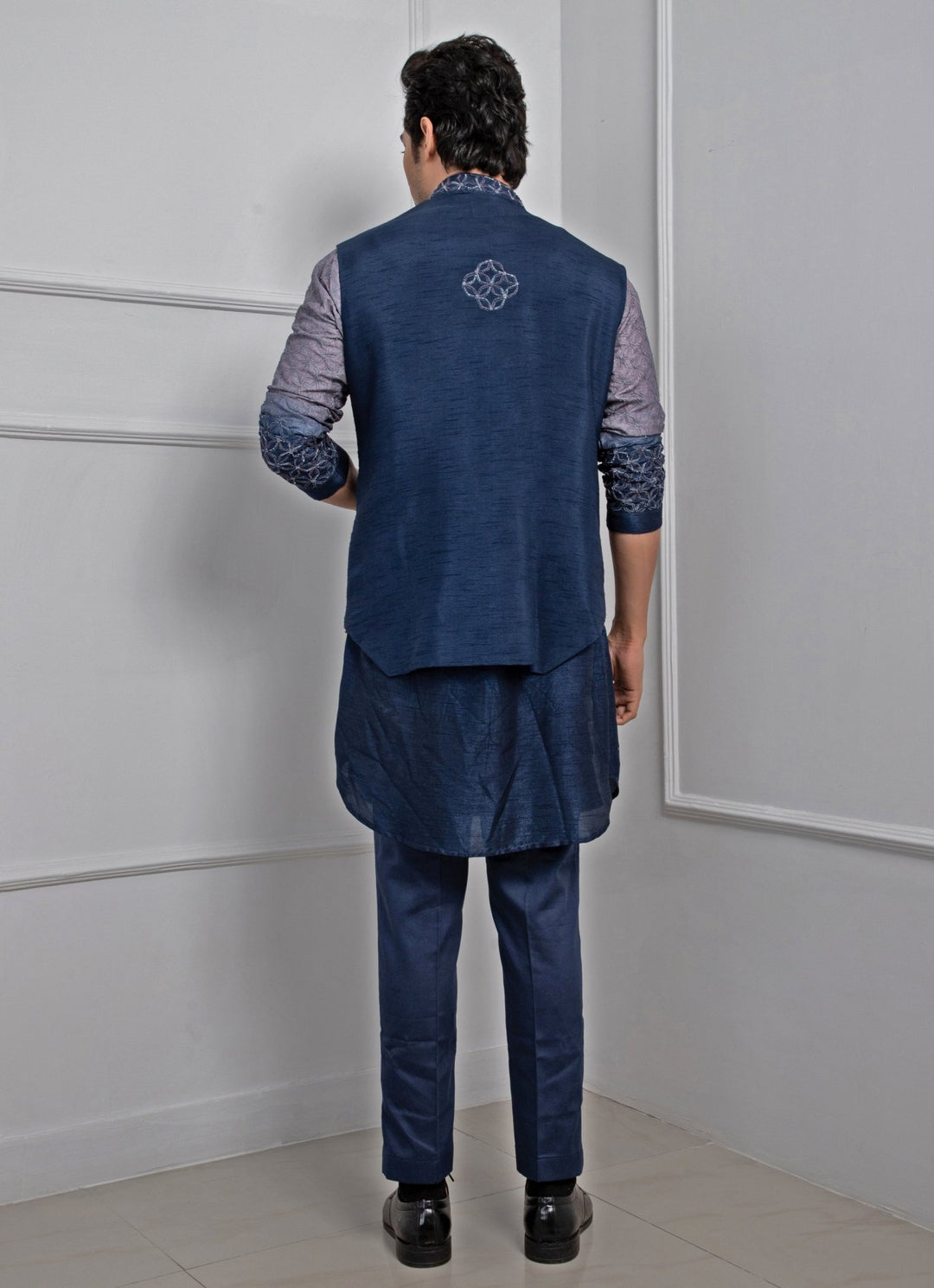 Blue Embroidered Nehru Jacket With Kurta Set Smriti - Fabilicious Fashion