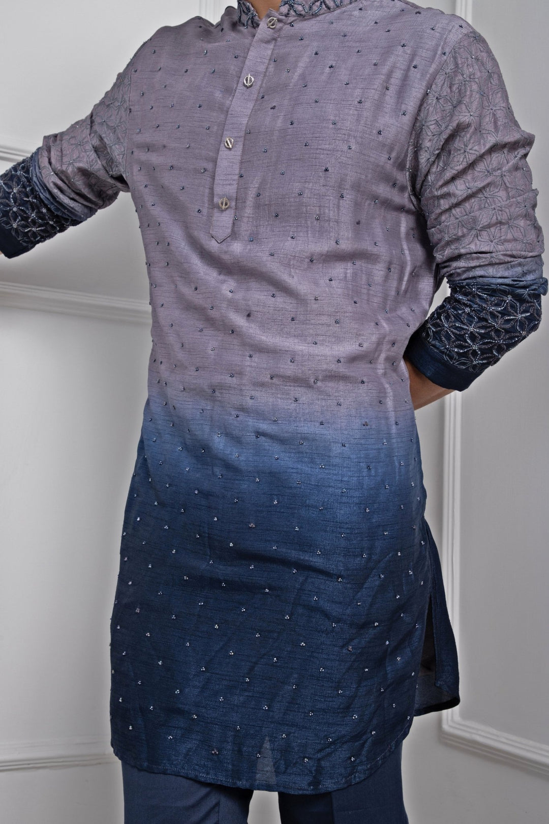 Blue Embroidered Nehru Jacket With Kurta Set Smriti - Fabilicious Fashion