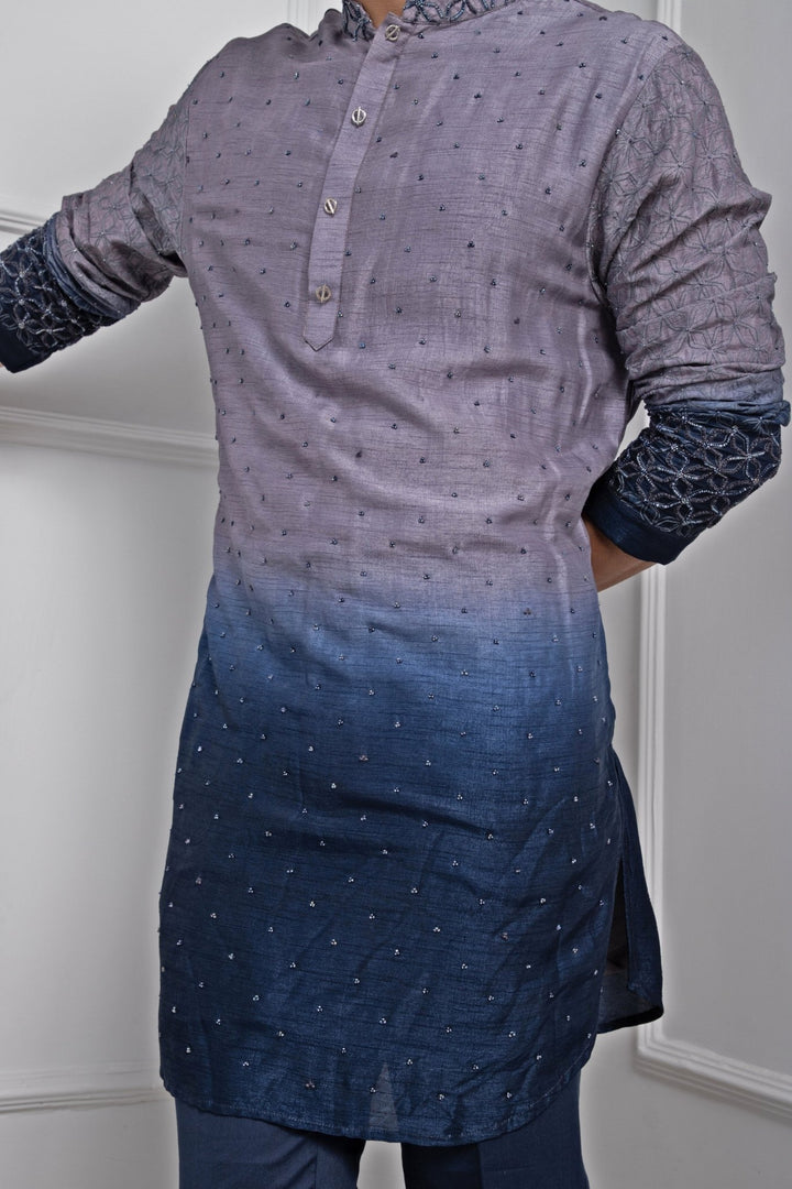 Blue Embroidered Nehru Jacket With Kurta Set Smriti - Fabilicious Fashion