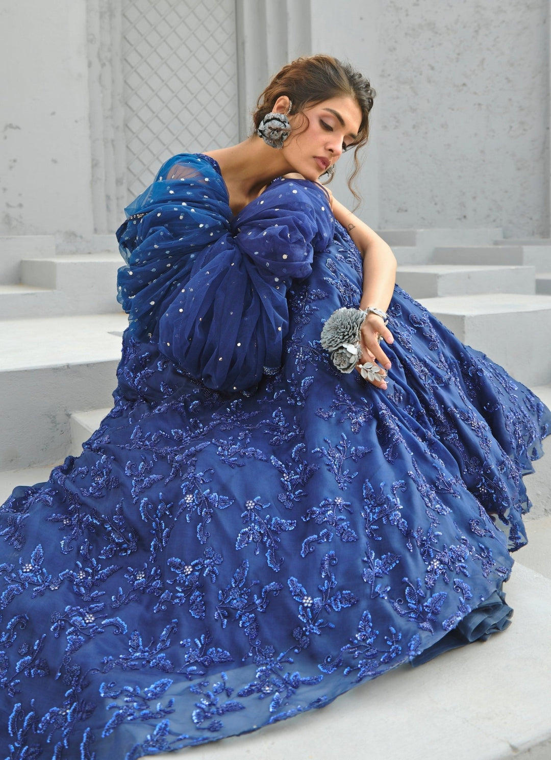 Blue Embroidered Organza Lehenga Chamee and Palak - Fabilicious Fashion