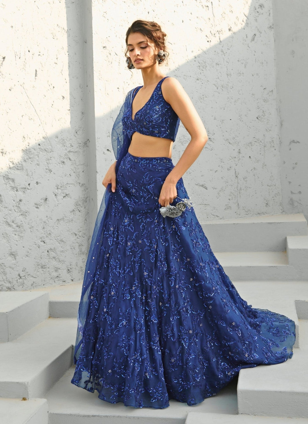 Blue Embroidered Organza Lehenga Chamee and Palak - Fabilicious Fashion