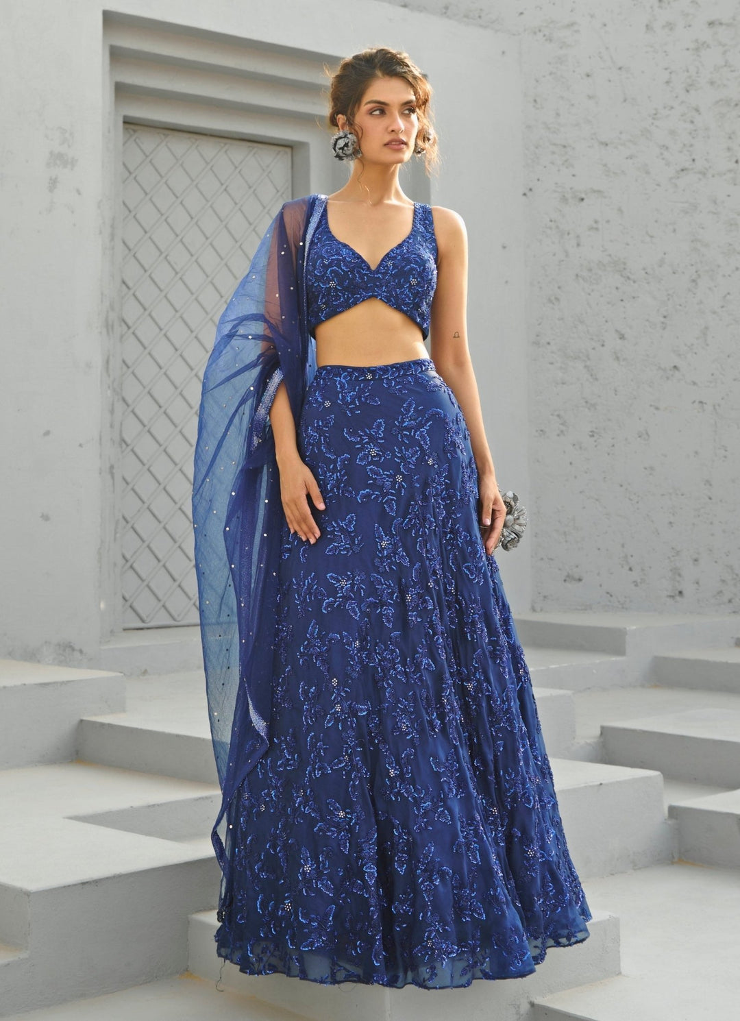 Blue Embroidered Organza Lehenga Chamee and Palak - Fabilicious Fashion