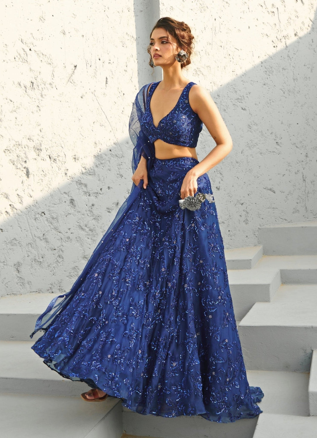 Blue Embroidered Organza Lehenga Chamee and Palak - Fabilicious Fashion
