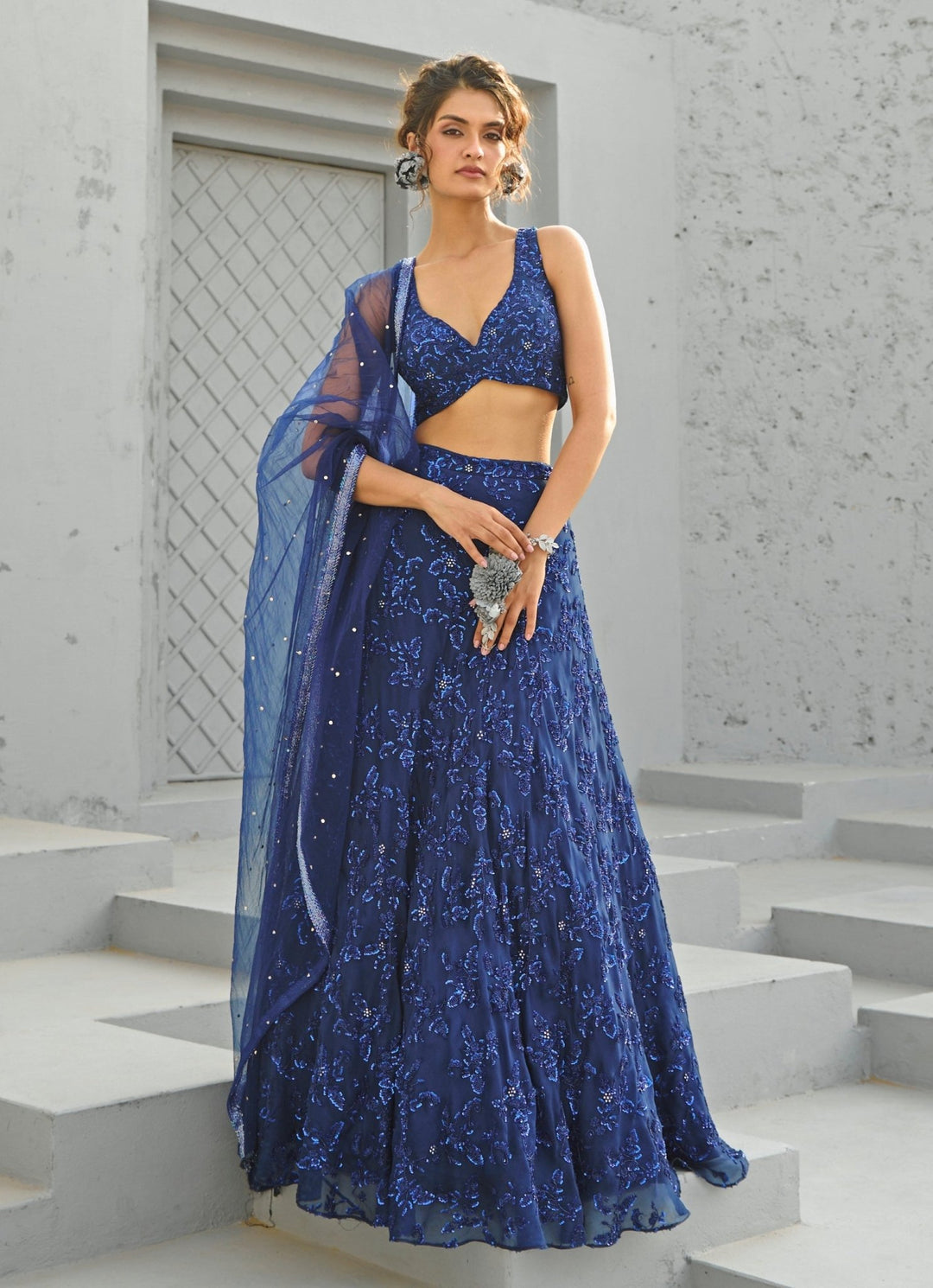 Blue Embroidered Organza Lehenga Chamee and Palak - Fabilicious Fashion