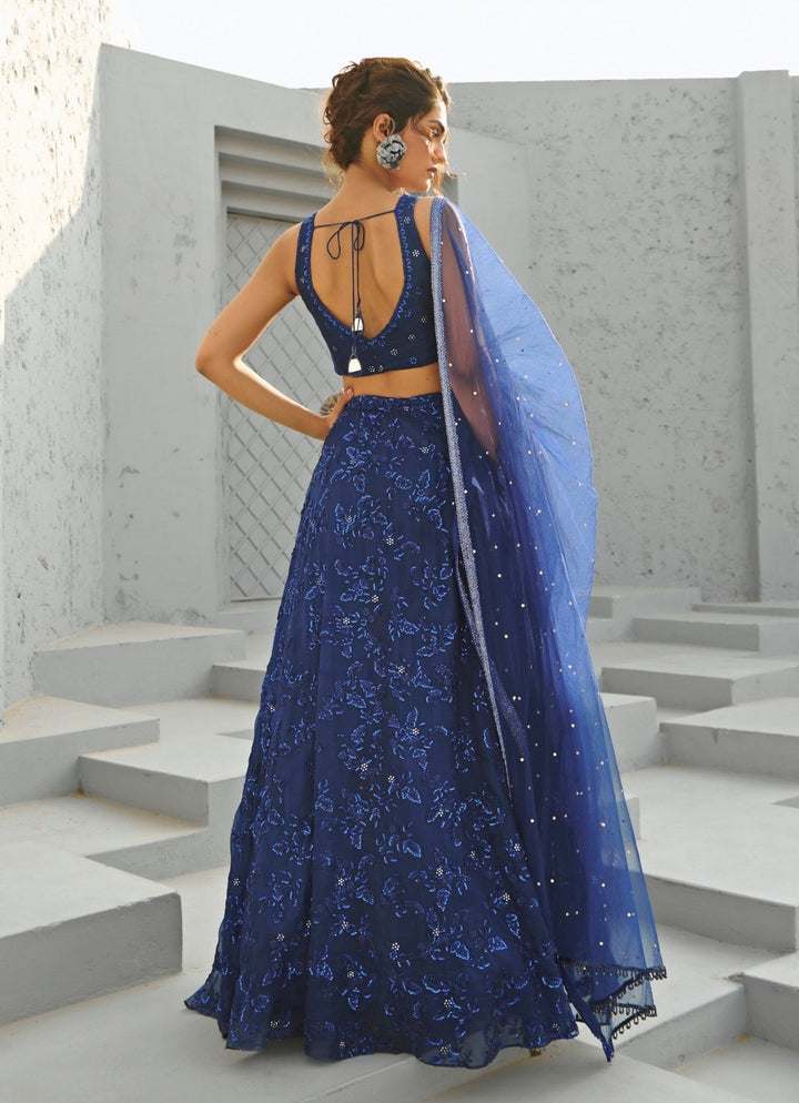 Blue Embroidered Organza Lehenga Chamee and Palak - Fabilicious Fashion