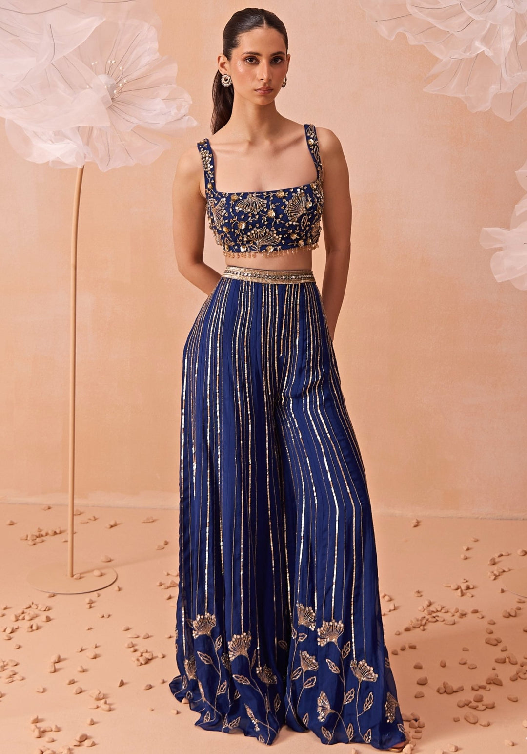 Blue Embroidered Pant Set Parul Gandhi - Fabilicious Fashion