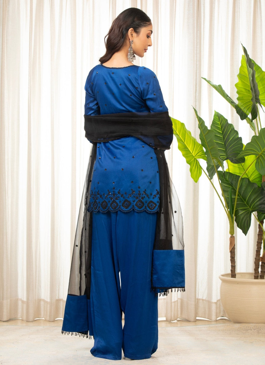 Blue Embroidered Satin Kurta Salwar Set Esha Koul - Fabilicious Fashion