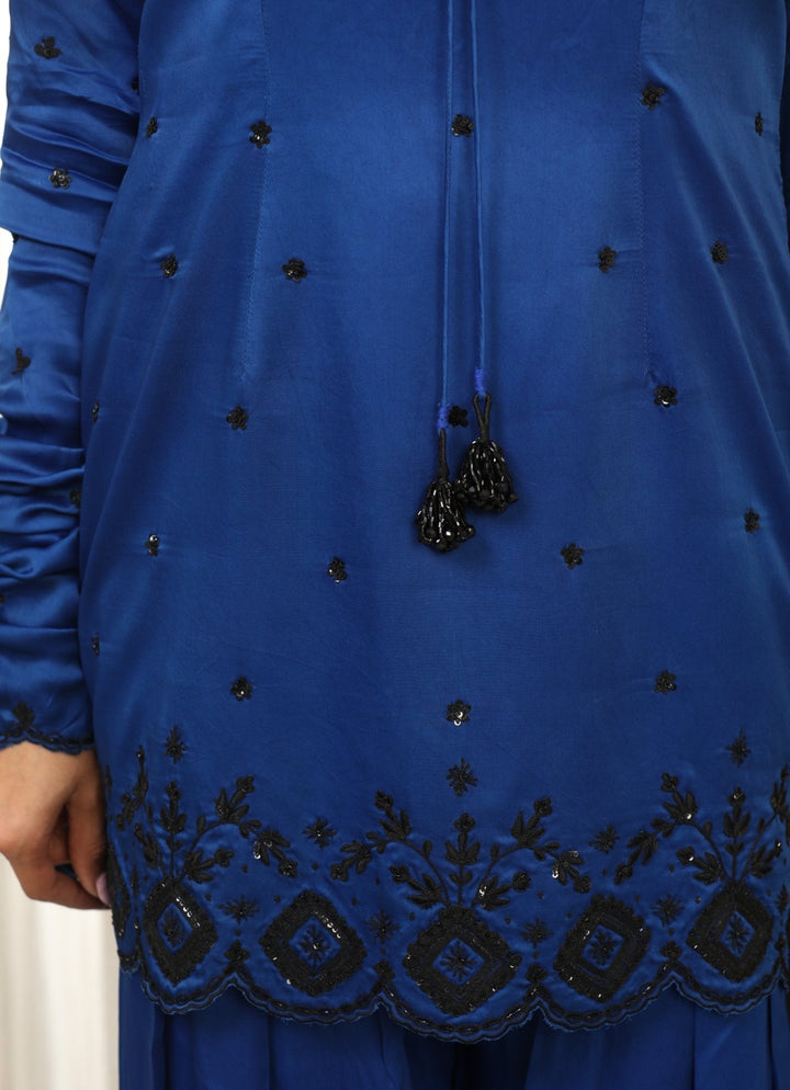 Blue Embroidered Satin Kurta Salwar Set Esha Koul - Fabilicious Fashion