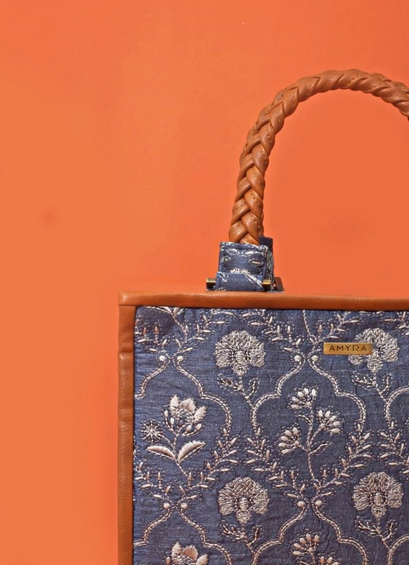Amyra Blue Embroidered Silk HandbagFabilicious Fashion