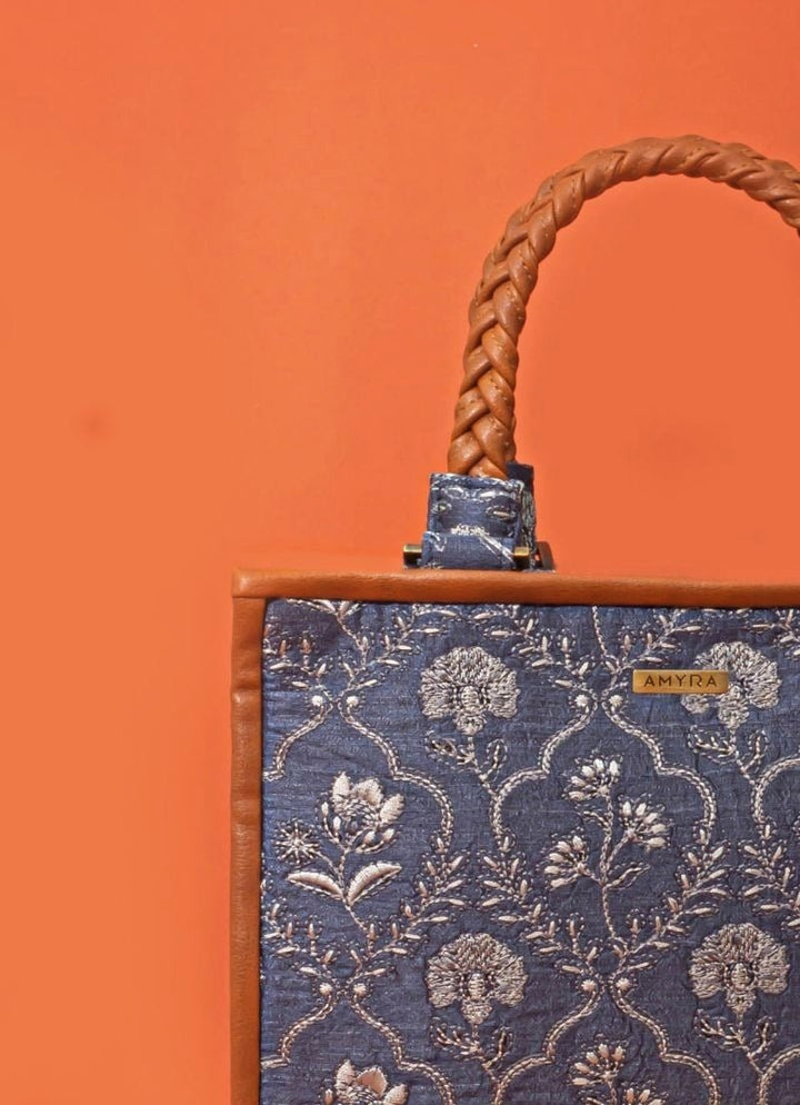 Amyra Blue Embroidered Silk HandbagFabilicious Fashion