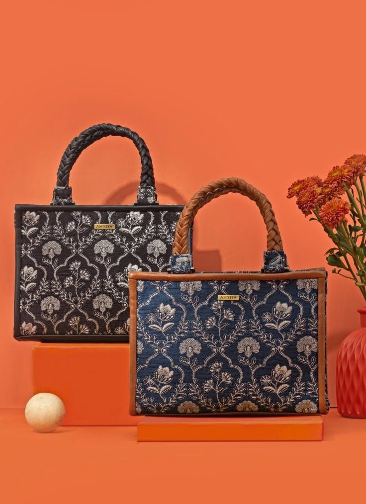 Amyra Blue Embroidered Silk HandbagFabilicious Fashion