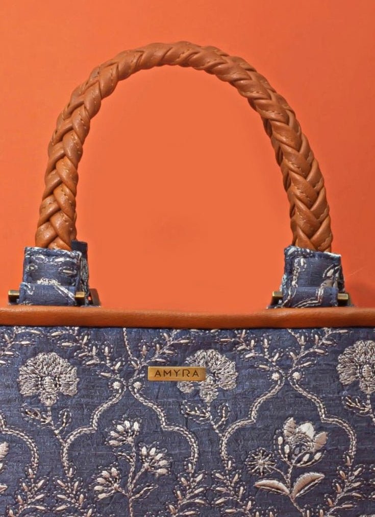 Amyra Blue Embroidered Silk HandbagFabilicious Fashion