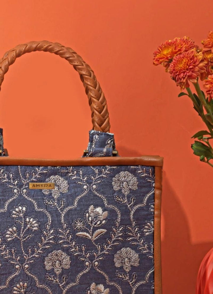 Amyra Blue Embroidered Silk HandbagFabilicious Fashion