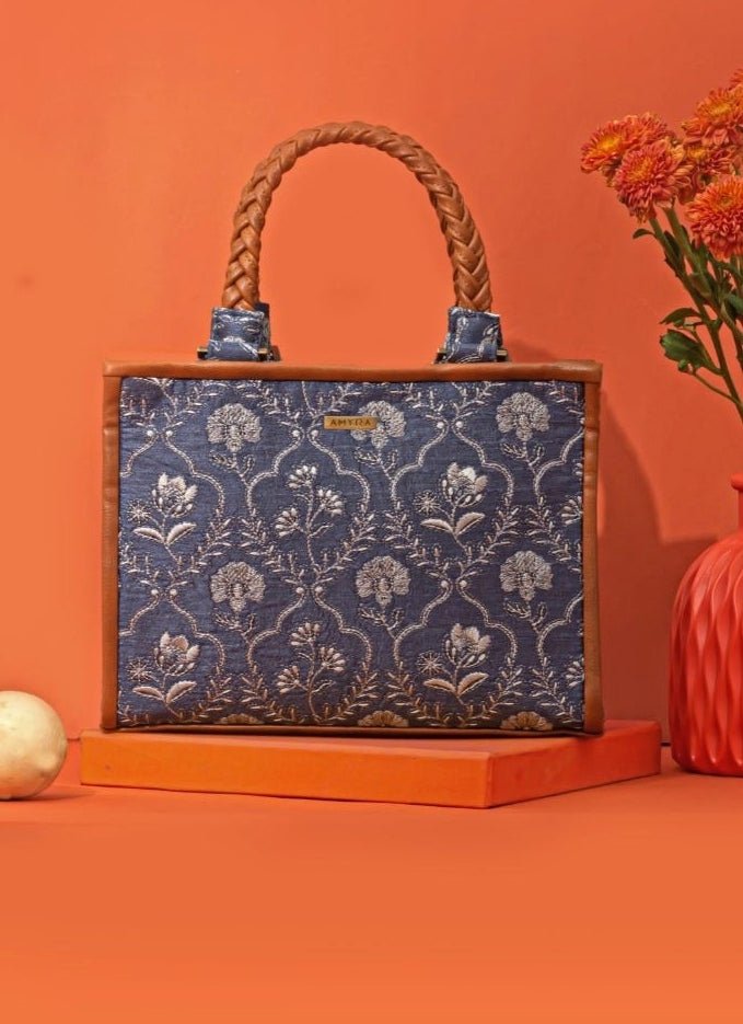 Amyra Blue Embroidered Silk HandbagFabilicious Fashion