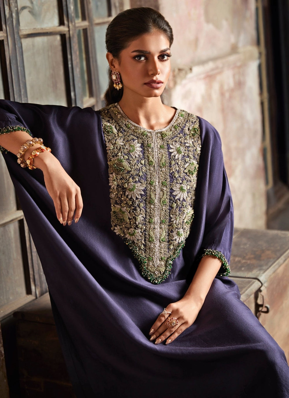 Prisho Blue Embroidered Silk Kaftan Pants SetFabilicious Fashion