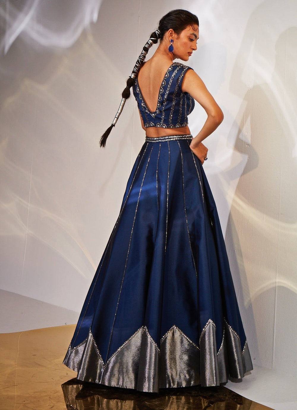 Blue Embroidered Silk Lehenga Set Akara - Fabilicious Fashion