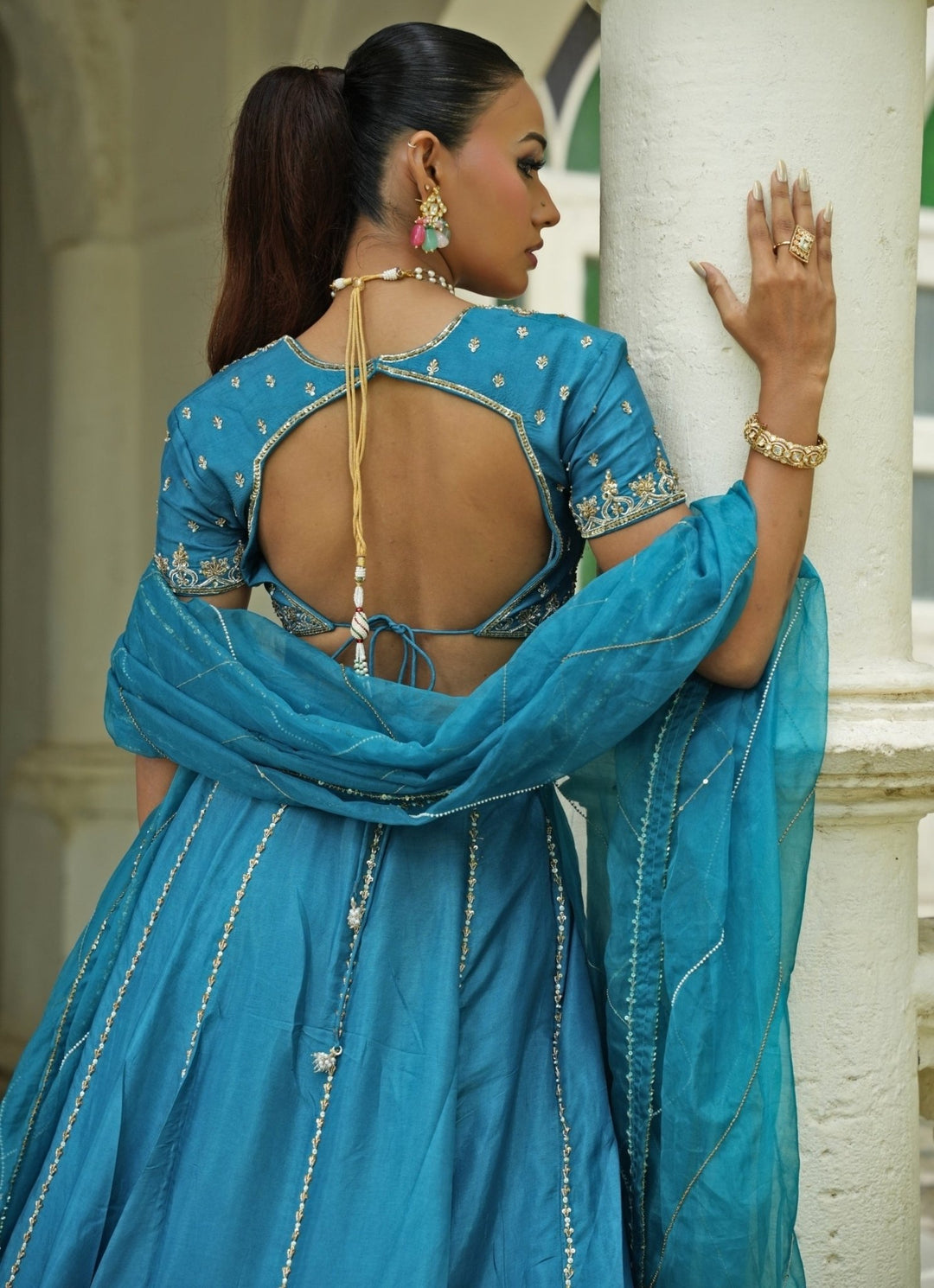 Blue Embroidered Silk Lehenga Set Enamour by Radha - Fabilicious Fashion