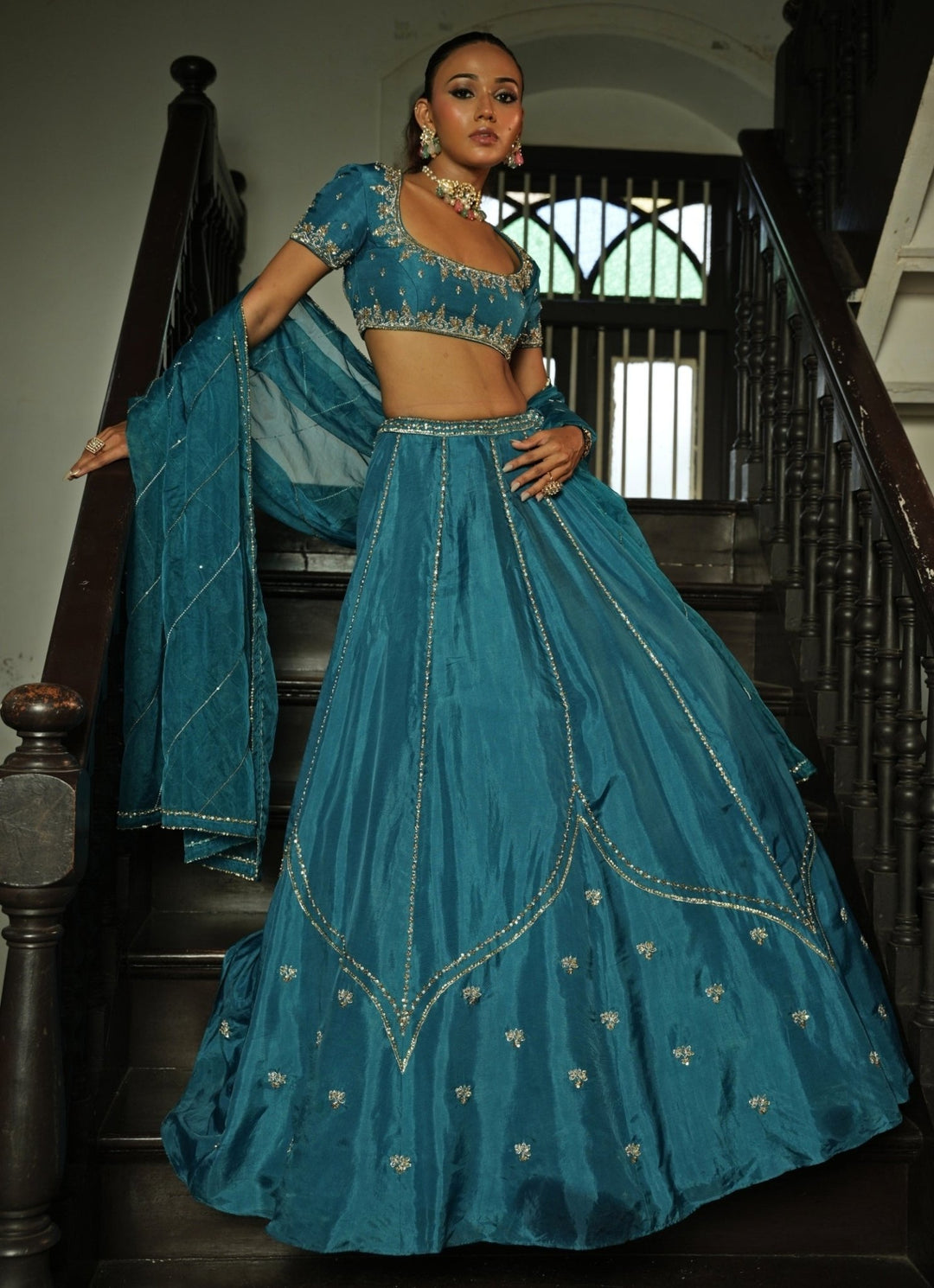 Blue Embroidered Silk Lehenga Set Enamour by Radha - Fabilicious Fashion