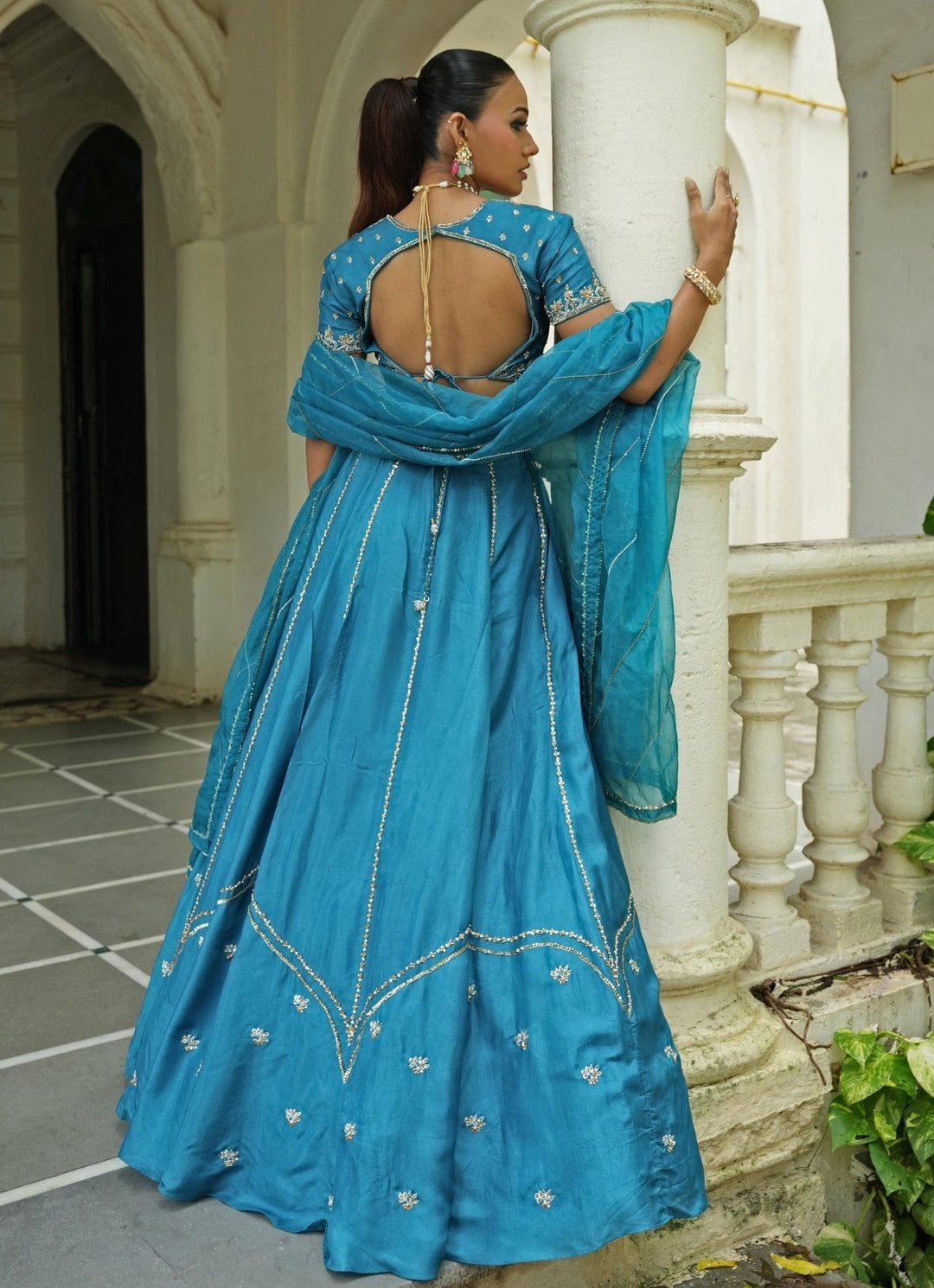 Blue Embroidered Silk Lehenga Set Enamour by Radha - Fabilicious Fashion