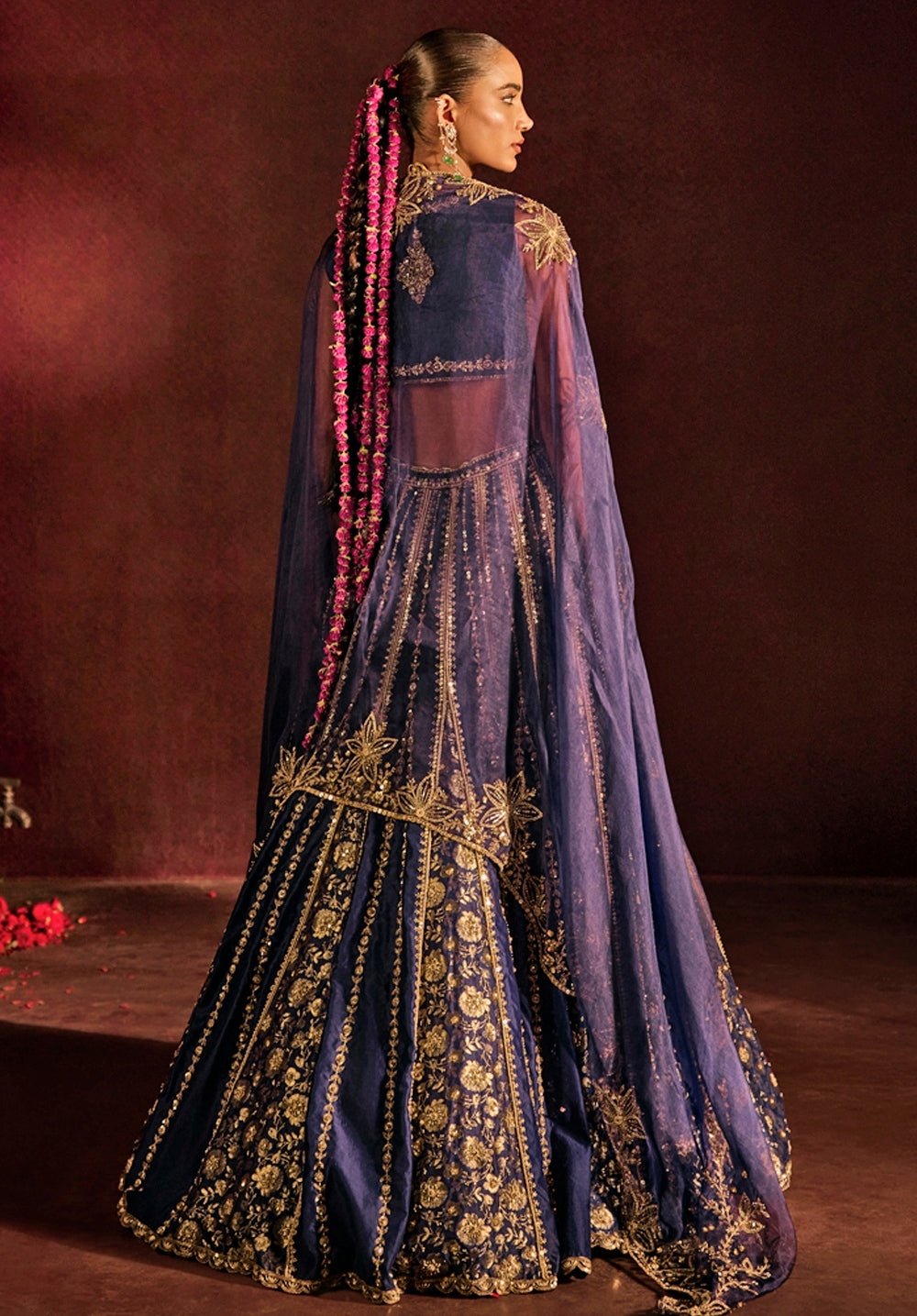 Blue Embroidered Silk Lehenga Set Prevasu - Fabilicious Fashion