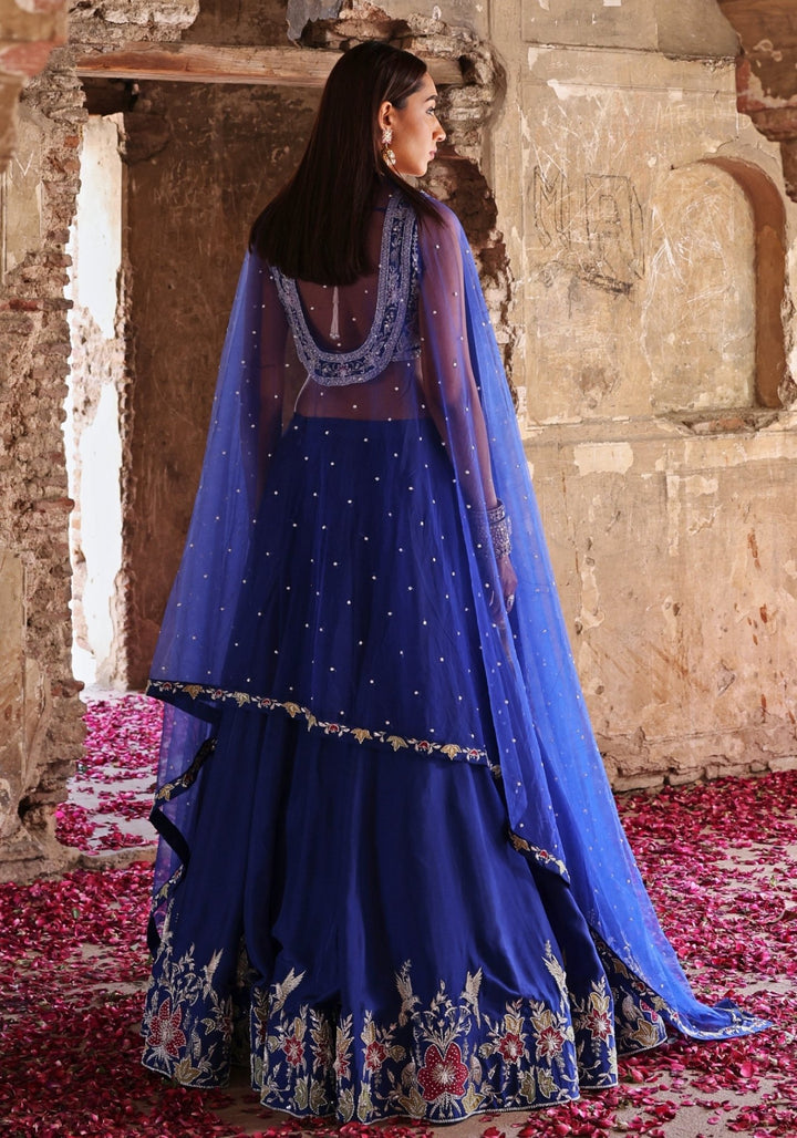 Blue Embroidered Silk Lehenga Set Seema Thukral - Fabilicious Fashion
