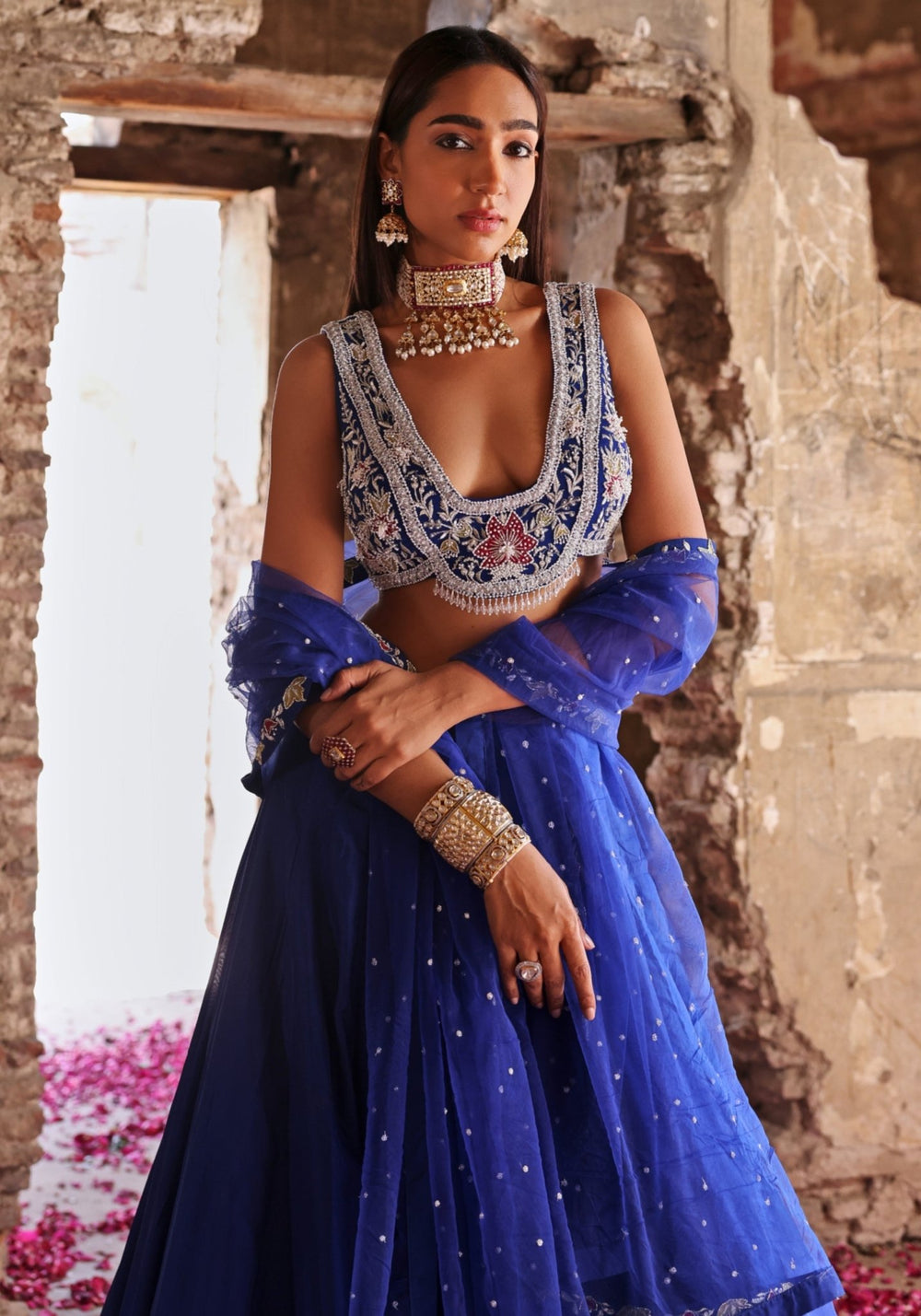 Blue Embroidered Silk Lehenga Set Seema Thukral - Fabilicious Fashion