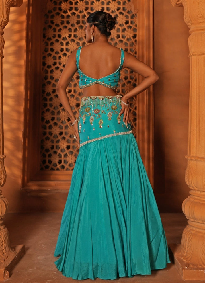 Blue Embroidered Silk Mermaid Lehenga Enamour by Radha - Fabilicious Fashion