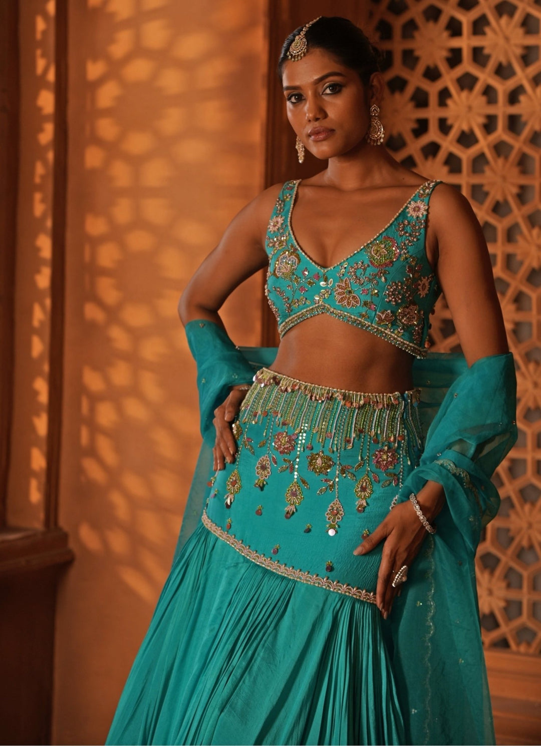 Blue Embroidered Silk Mermaid Lehenga Enamour by Radha - Fabilicious Fashion