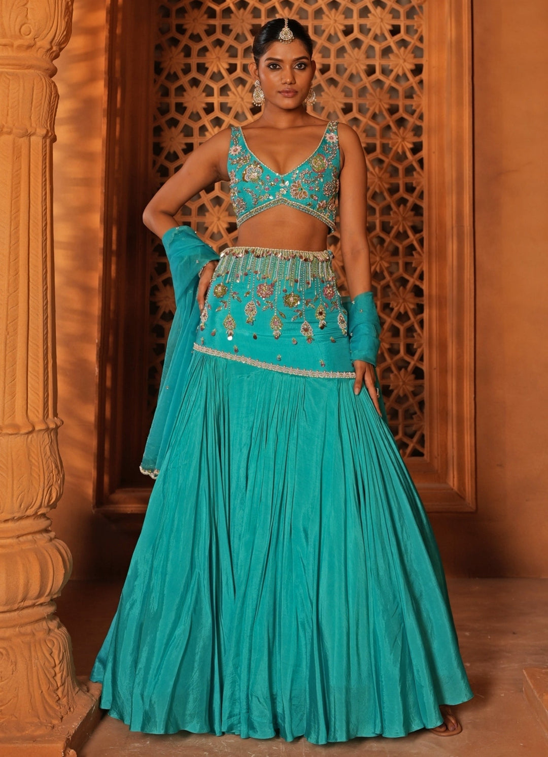 Blue Embroidered Silk Mermaid Lehenga Enamour by Radha - Fabilicious Fashion