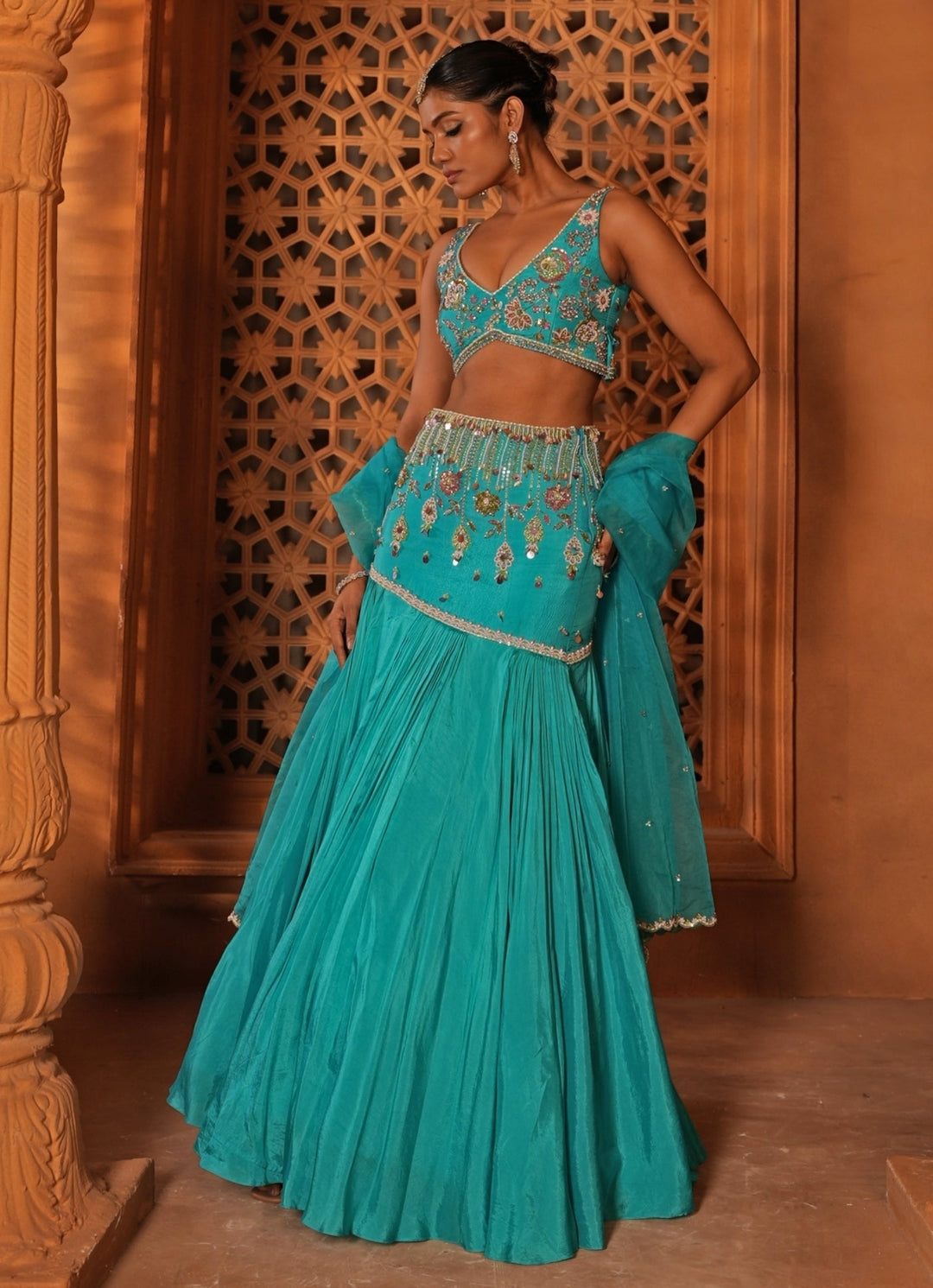 Blue Embroidered Silk Mermaid Lehenga Enamour by Radha - Fabilicious Fashion