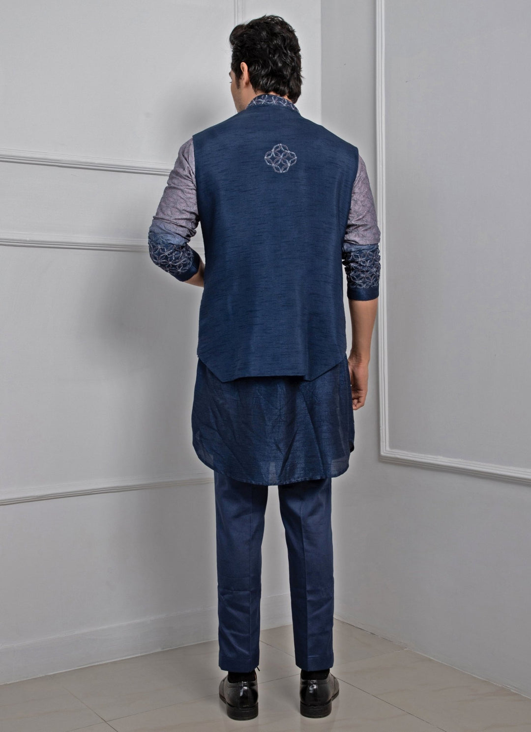 Blue Embroidered Silk Nehru Jacket Smriti - Fabilicious Fashion