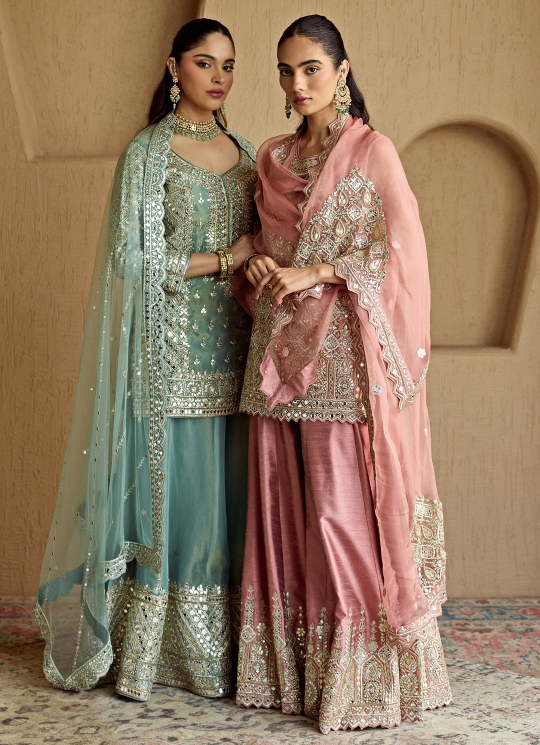 Blue Embroidered Tissue Kurta Sharara Set Suhino - Fabilicious Fashion