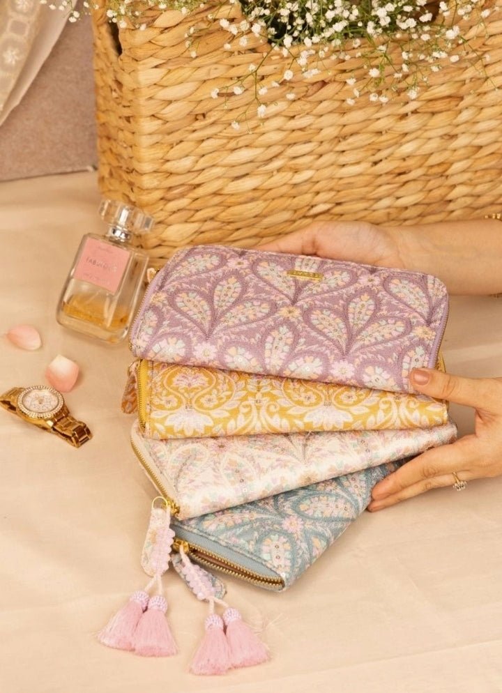 Blue Embroidered Zip Wallet AMYRA - Fabilicious Fashion