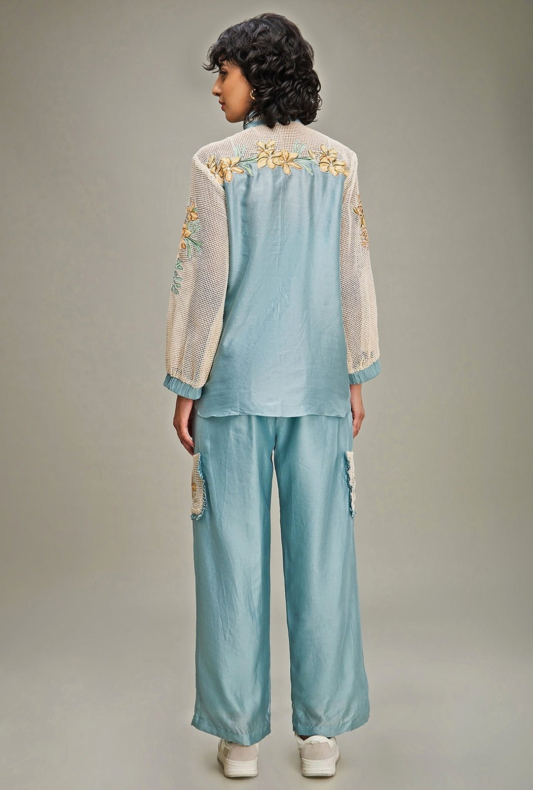 Blue Floral Embroidery Floral Shirt And Pant Set Soup By Sougat Paul - Fabilicious Fashion