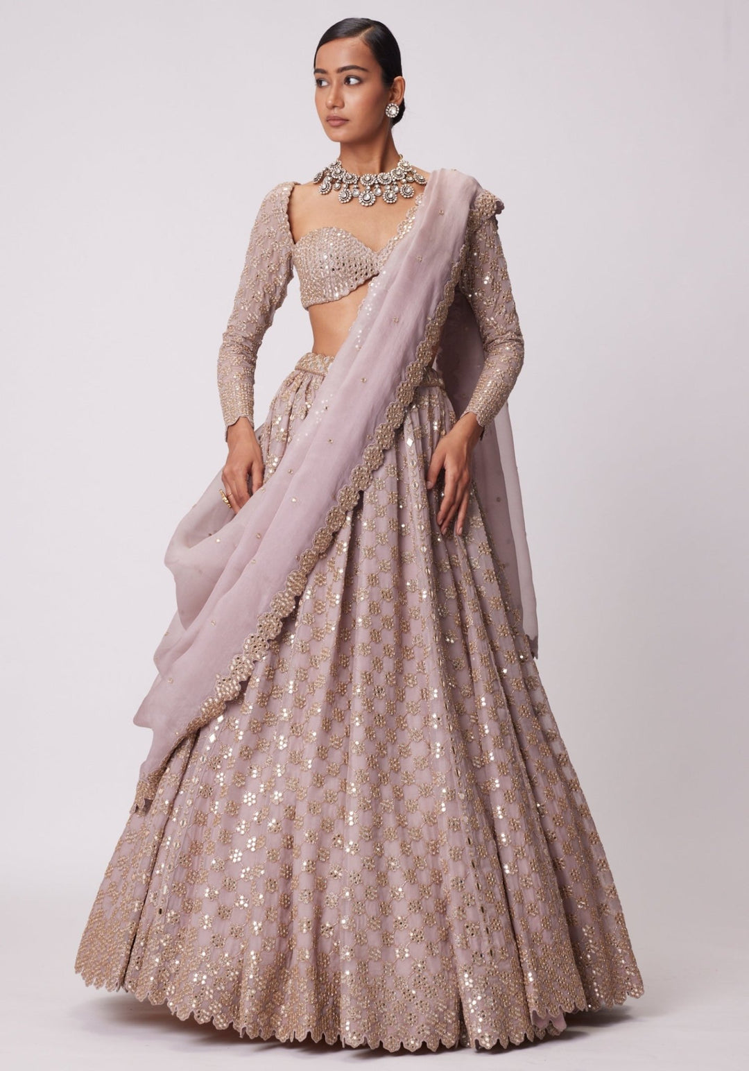 Blue Flower Embroidered Lehenga With Full Sleeves Blouse Vvani by Vani Vats - Fabilicious Fashion