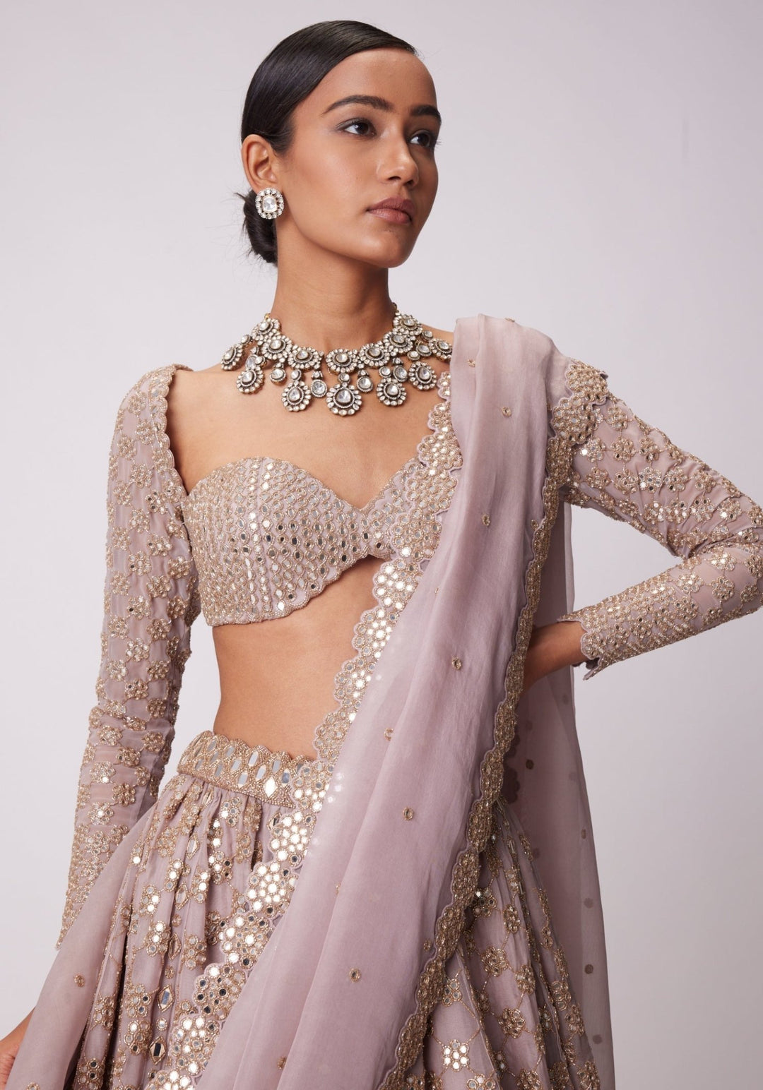 Blue Flower Embroidered Lehenga With Full Sleeves Blouse Vvani by Vani Vats - Fabilicious Fashion