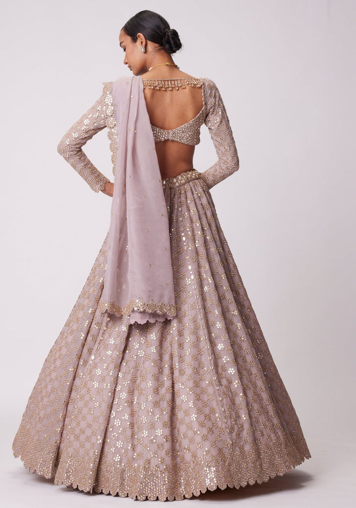 Blue Flower Embroidered Lehenga With Full Sleeves Blouse Vvani by Vani Vats - Fabilicious Fashion