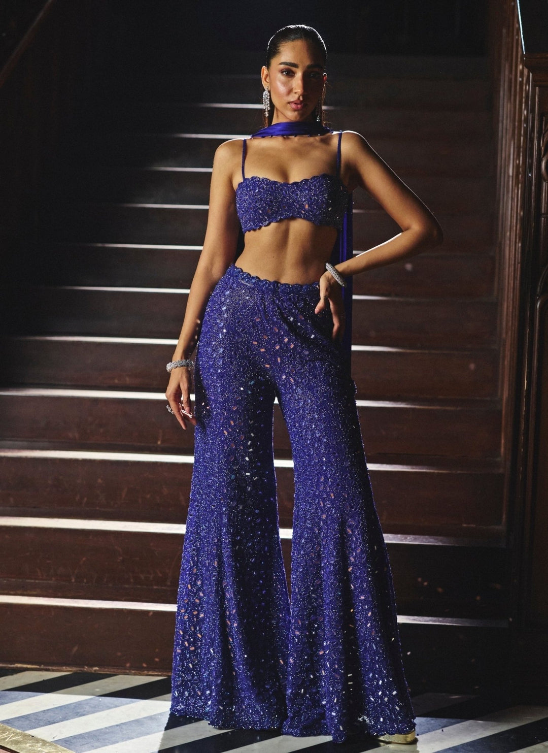 Vvani by Vani Vats Blue Georgette Blouse Sharara SetFabilicious Fashion