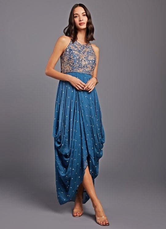 Chamee and Palak Blue Georgette Cowl DressFabilicious Fashion