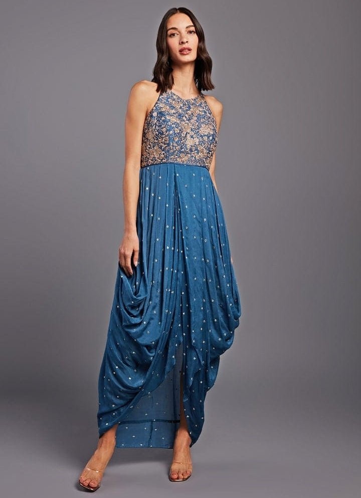 Chamee and Palak Blue Georgette Cowl DressFabilicious Fashion