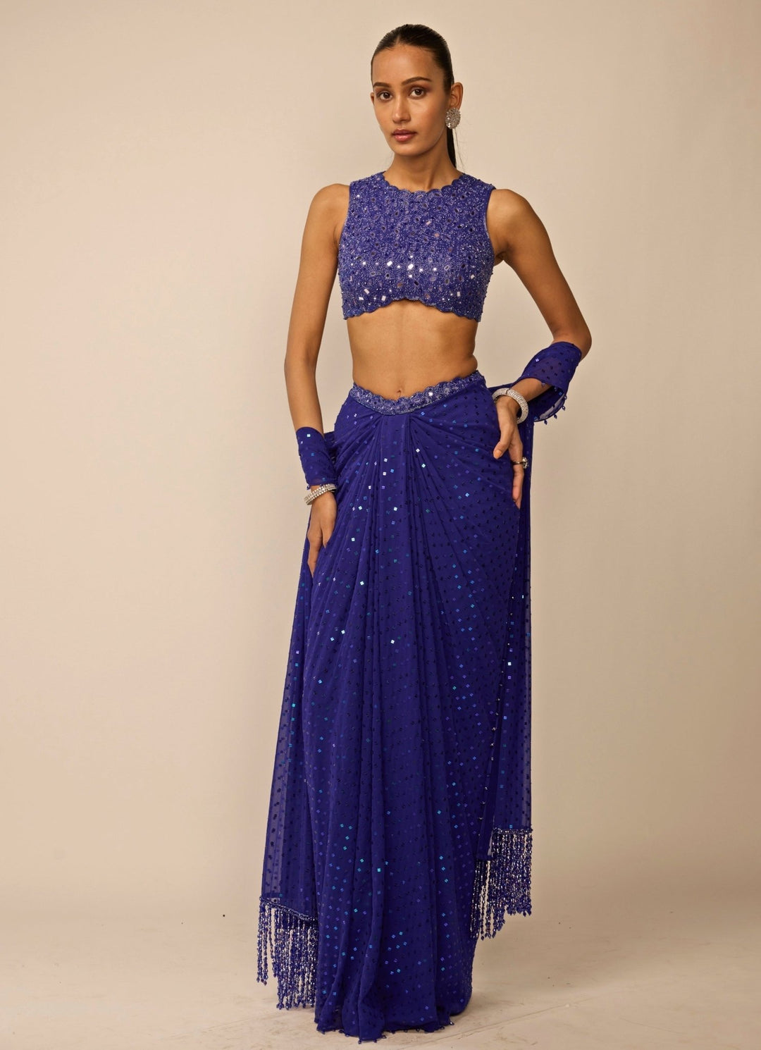 Vvani by Vani Vats Blue Georgette Draped Skirt SetFabilicious Fashion