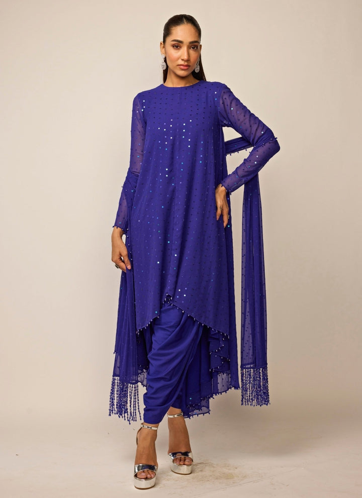 Vvani by Vani Vats Blue Georgette Kurta Dhoti SetFabilicious Fashion